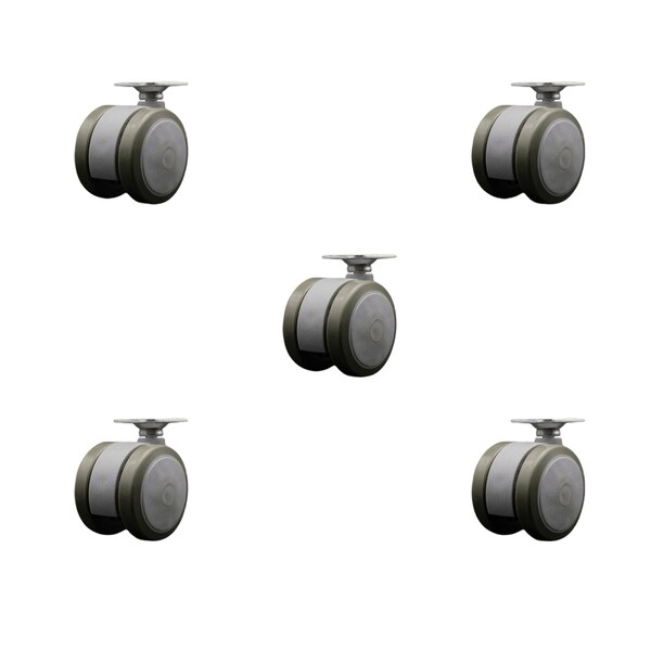 2'' Gray Floor Safe Twin Wheel Casters Top Plate, 5PK